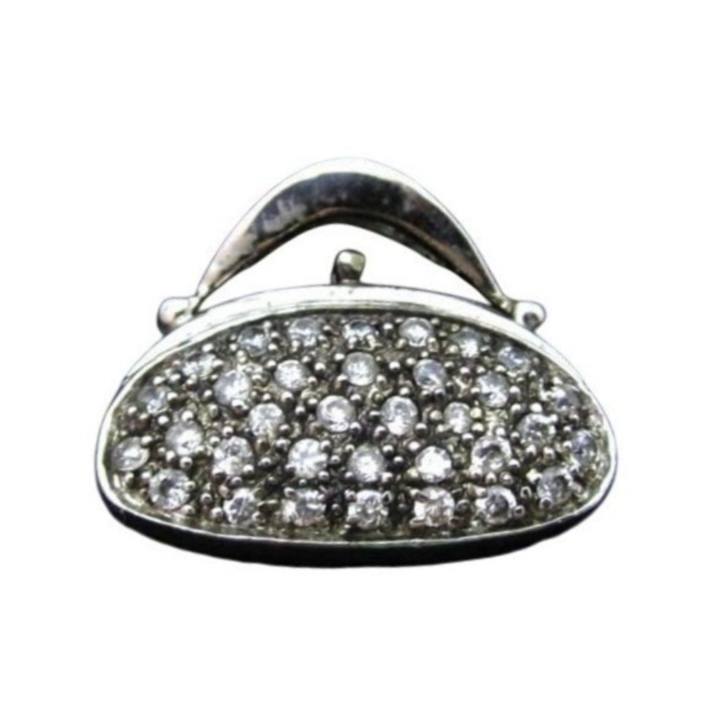 Sparkly Clear Stone Purse Handbag Sterling Silver Necklace Pendant*925